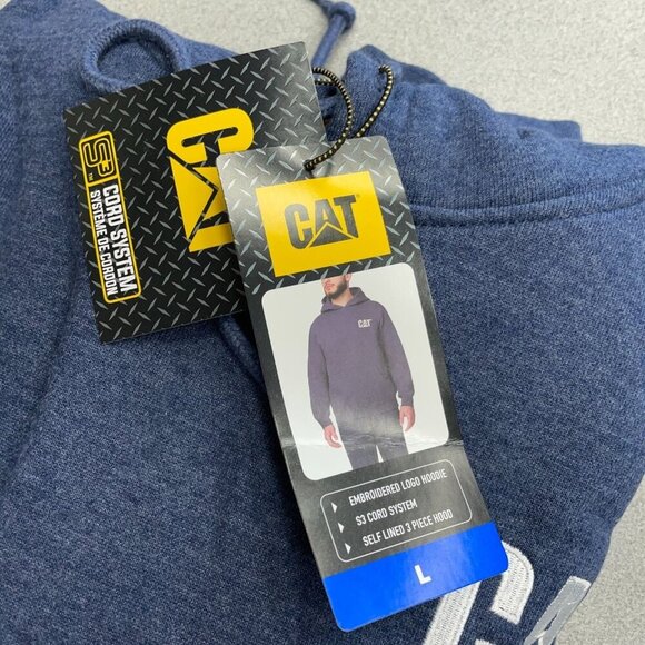 NWT CAT Mens Blue Hoodie Sweatshirt L Embroidered Logo Workwear M0115 - Picture 4 of 8
